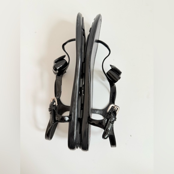 Prada Black Patent leather bowtie logo embellished T strap sandals EU 37 - Picture 6 of 10